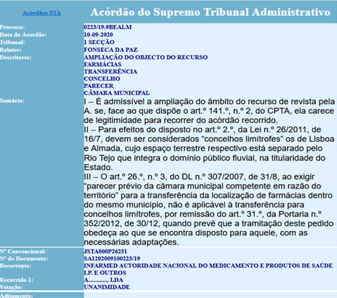 Trecho de acórdão do Supremo Tribunal Administrativo português